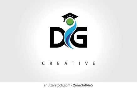 Logotipo de la carta creativa de la DG con la tapa de la graduación y el humano Abstractas – Educación moderna y diseño del símbolo del aprendizaje	
