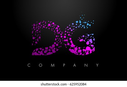 DG D G Letter Logo with Purple Blue Particles and Bubble Dots Design Vector.