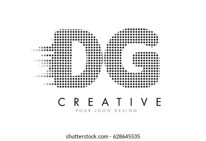 DG D G Letter Logo Design with Black Dots and Bubble Trails.