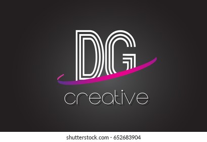 DG D G Letter Logo with Lines Design And Purple Swoosh Vector Letters Illustration.