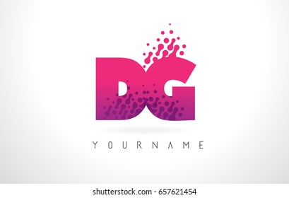 DG D G Letter Logo with Pink Letters and Purple Color Particles Dots Design.