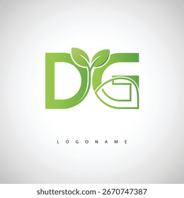 DG Green Leaf Logo - Minimal Eco Monogram for Organic Branding and Sustainable Identity Design