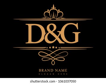 D&G Initial logo, Ampersand initial logo gold with crown and classic pattern