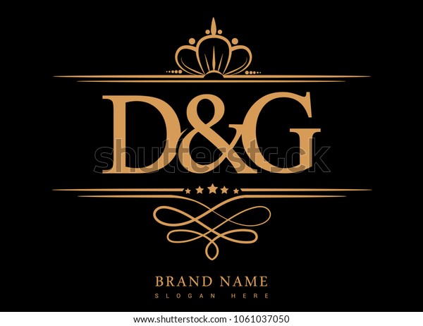 D&G Initial logo, Ampersand initial logo\
gold with crown and classic\
pattern