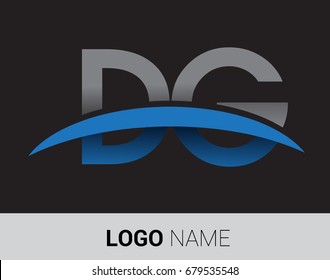 DG initial logo company name colored grey and blue swoosh design.
