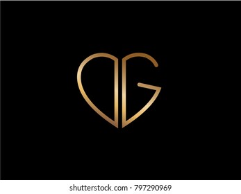 DG initial logo letter with heart shape red colored, logo design for wedding invitation, wedding name and business name.
