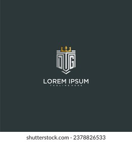 DG initial monogram for crown and shield logo design
