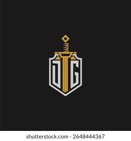 Monograma inicial da DG para imagem em estilo escudo e espada