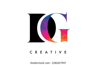 DG Letter Design with Creative Cut and Colorful Rainbow Texture. DG Letter Icon Vector Logo with Serif Font and Minimalist Style.