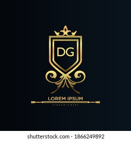 Letra DG Inicial con plantilla real.elegante con el logotipo de corona vectorial, Ilustración vectorial con logotipo de letras creativas.