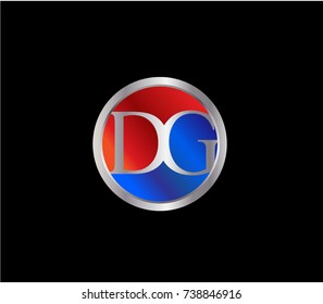 DG Letter logo Design in a circle. Blue and silver colored