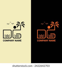 DG letter logo with ocean waves and sunset. Beach concept design and combine  letter logo