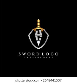 monograma de luxo da carta DG para imagem de estilo escudo e espada