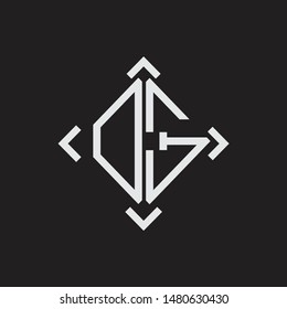 DG Logo Abstrac letter Monogram with Arrow in every side isolated on black background