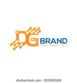 DG logo with circuit. DG letter. Flat logo design