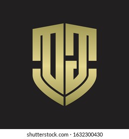 DG Logo monogram with emblem shield shape design isolated gold colors on black background