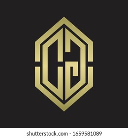 DG Logo monogram with hexagon shape and outline slice style with gold colors