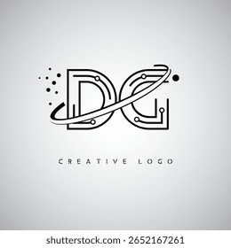 DG Orbit Monogram Logo – Futuristic Minimal Letter mark with Circular Line Art, Tech-Inspired Dots and Space Motion Concept for Modern Branding Identity