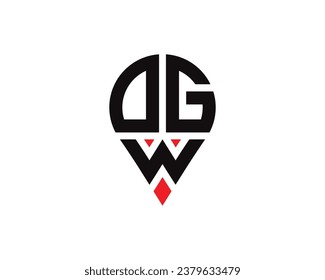 DGW letter location shape logo design. DGW letter location logo simple design.