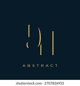 DH Abstractas diseño de logotipo dorado. Abstractas composición de símbolos de oro sobre un fondo azul marino oscuro