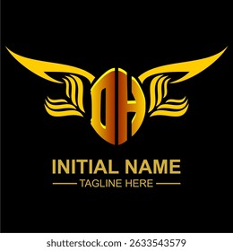 DH Golden Wing Emblem Logo with elegant gold wings, sleek and modern design. Ideal for branding, creative projects, luxury businesses, or artistic ventures.