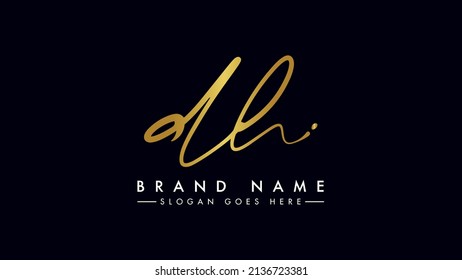 DH handwritten golden logo for identity, Creative gold handwriting initial signature concept design, d and h initials typography monogram icon for any business or company.