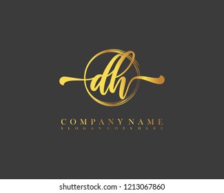 DH initial handwriting logo circle template vector