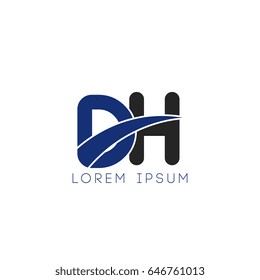 dh initial letter uppercase logo blue and black