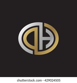 DH initial letters looping linked ellipse elegant logo golden silver black background