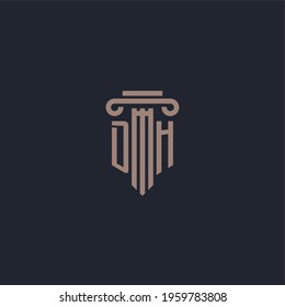 DH initial logo monogram with pillar style design for law firm and justice company