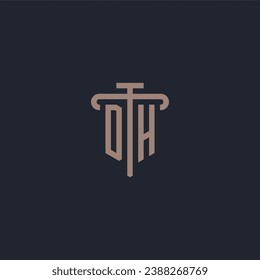 DH initial logo monogram with pillar icon design vector