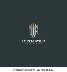 DH initial monogram for crown and shield logo design