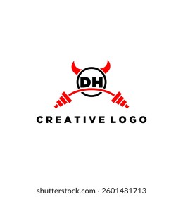 DH initial monogram for fitnes or gym logo with devil style design