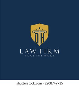 DH initial monogram lawfirm logo with pillar and shield design