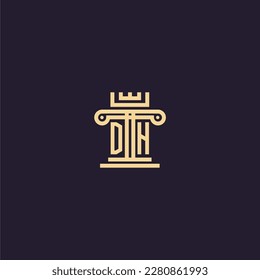 DH initial monogram logo for lawfirm with pillar  crown image design