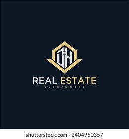 DH initial monogram logo for real estate with home shape creative design