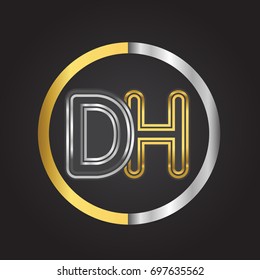 DH Letter logo in a circle. gold and silver colored. Vector design template elements for your business or company identity.