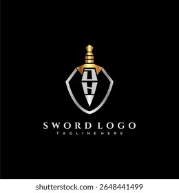 DH carta monograma de luxo para escudo e espada estilo imagem