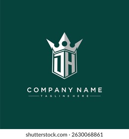 Logotipo inicial del monograma de la letra de DH para el diseño del escudo y de la corona