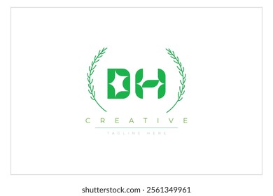 DH letters eco logo with leaf. Fresh nature and healthy leaf logo design.