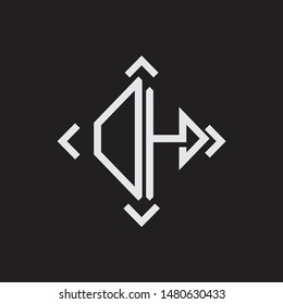 DH Logo Abstrac letter Monogram with Arrow in every side isolated on black background