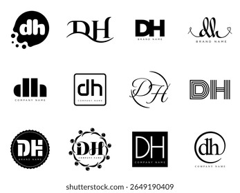 DH logo company template. Letter d and h logotype. Set different classic serif lettering and modern bold text with design elements. Initial font typography. Collection trendy business identity. - Powered by Shutterstock - Get 15% off with code: PIKWIZARD15