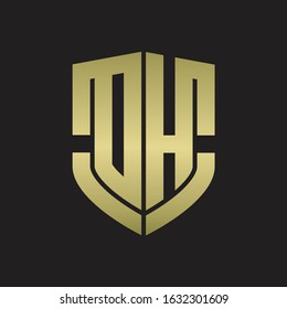 DH Logo monogram with emblem shield shape design isolated gold colors on black background
