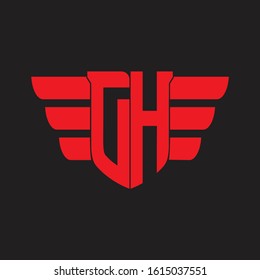 DH Logo monogram with emblem and wings element design template on red colors