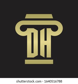 DH Logo monogram with pillar style design template with gold colors