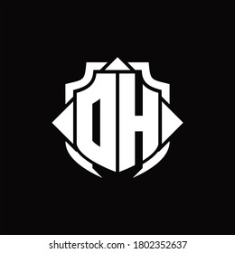 DH logo monogram with shield line and 3 arrows shape design template on black background