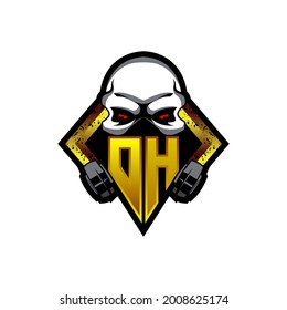 DH Logo monogram with Skull Shape designs template vector icon modern