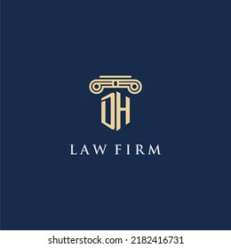 Logotipo inicial del monograma DH para la firma de abogados con diseño de hitos