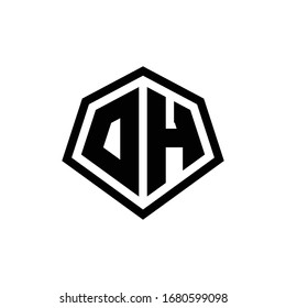 DH monogram logo with hexagon shape and line rounded style design template isolated on white background