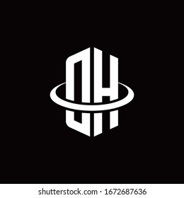 DH monogram logo in a hexagon style and surrounded by a ring